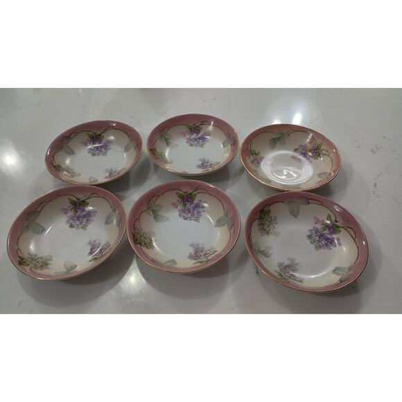 Antique German porcelain set of 6 lilac bowls Regency, Glam - Picture 1 of 4